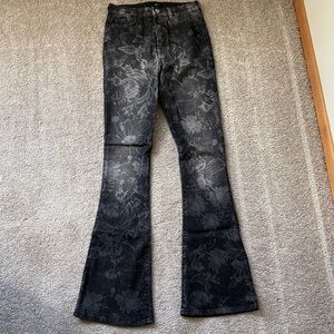 7 FOR ALL MANKIND Floral Patterned Black Flare Jeans
